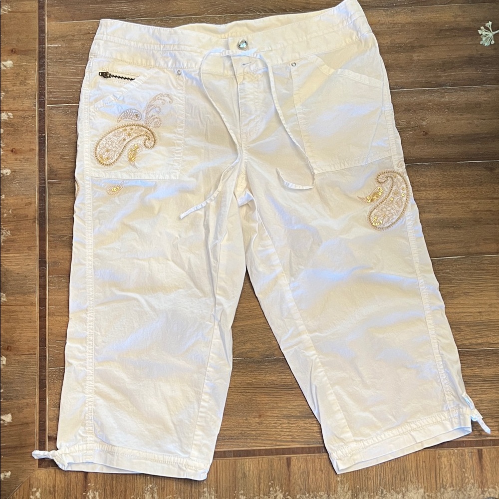 INC International Concepts Cream Capris with Paisley Embroidery